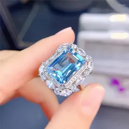 Pierścienie klastra Weainy Natural Square Topaz Pierścień Real S925 Srebrny srebrny 10 14 mm kamień szlachetny prostokąta ślubna druhna