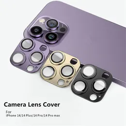 Luxus-Kamera-Objektiv-Schutzhüllen, Metallring, Rückseite, gehärtetes Glas, Filmhülle für Apple iPhone 14 Plus Pro Max, Handy-Displayschutzfolien