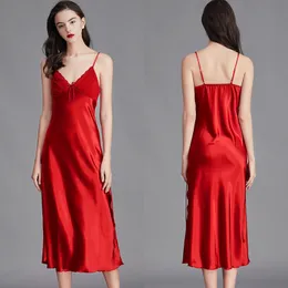 Women's Cross-Border Large Sling Home Apparel Four Seasons Adults Ice Silk Pajamas Long Skirts Apparel Sexy Clothes Factory Direct Sales