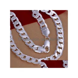 Łańcuchy łańcuchowe 12 mm Naszyjnik dla mężczyzn Sier 925 20 22 24 26 cali krawężnik Choker Męska biżuteria szerokie obrotowe Maszynk