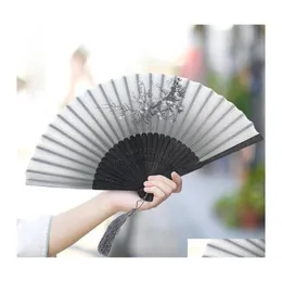 Other Home Decor Vintage Chinese Style Dance Wedding Party Lace Silk Folding Hand Held Flower Fan Performance Handheld Props Drop De Ot5Sf