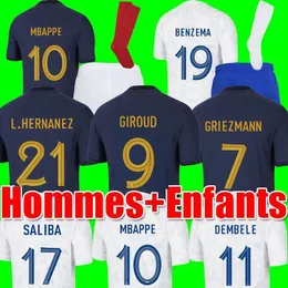 Maillots de Football 2022 Французские команды футбольные майки бензема футбольные рубашки Mbappe Griezmann Camavinga Maillot Foot Kit Rub