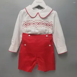 衣料品セット子供ブティックボーイハンドメイドスモックセット綿の長袖バビバースバースバースファッション衣装クリスマススーツ