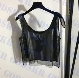 Designer Mesh Tanks Silver Print Tops Sexy Sling Vests For Women Fashion Womens T Shirt