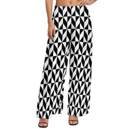 Pantalones de mujeres Geometr￭a abstracta de la cintura en blanco y negro Moderno Moderno Street Style Greado
