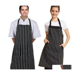 Aprons Chef Apron Adjustable Black Stripe Bib Chefrestaurant Avental De Cozinha Divertido 9869 Drop Delivery Home Garden Textiles Otxkm
