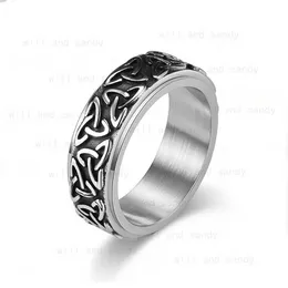 Starożytne Wiking Knot Ring Band Ring Stael Rotatable Pierścienie Kobiety Mężczyźni Mężczyźni Ulga Hip Hop Fashion Biżuteria