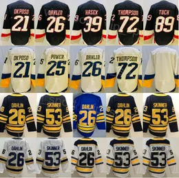 Hockey su ghiaccio maschile 2023 Reverse Retro 72 Tage Thompson Maglie 89 Alex Tuch 21 Kyle Okposo 26 Rasmus Dahlin 53 Jeff Skinner 39 Dominik Hasek 2022 Heritage Classic Sewn On