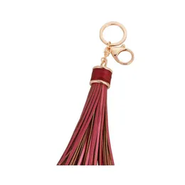 Keychains Bedanyards Fashion casual PU Leather Tassels Women Keychain Bag Pingente Alloy Car Chain Chain Ring Retro J￳ias 8 Co otgkv