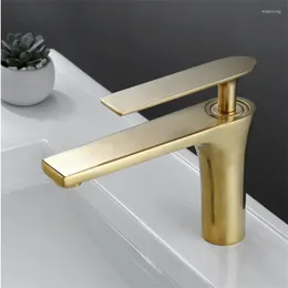 Bathroom Sink Faucets Tuqiu Basin Faucet Brushed Gold Brass Cold And Water Mixer Tap Deck Mounted Black/ChromeTap