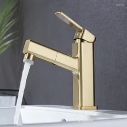 Bathroom Sink Faucets Faucet Shower Head Brushed Gold Pull Out Basin Cold And Tap Single Handle Deck Mounted Black