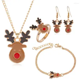 Pendientes de collar Set Listado Christmas para mujeres Lindos juegos de anillo de pulsera de alce 2022 Joyas femeninas