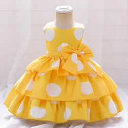 Девушка платья красивое желтое цветочное платье для свадебной вечеринки Dot Tutu Ballgow
