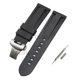 Watchband 24mm Men Men Bands Black Diving Silicone Rubber Sports Strap Strap Stail Stail Tools for Panerai Lumi2848