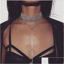 Yaka kolye buzlu kadınlar için moda kolyeler kristal rhinestone chokers bling alaşım parti mücevher noel hediyesi damla dhcq1