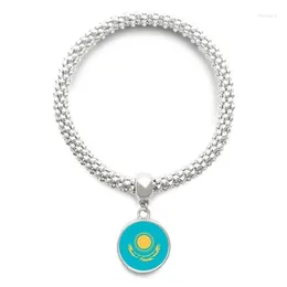 Link Bracelets Kazakhstan National Flag Asia Country Sliver Bracelet Round Pendant Jewelry Chain