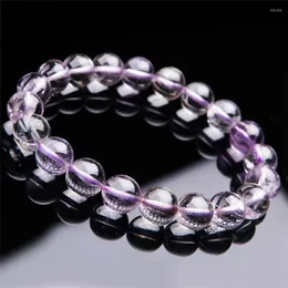 Strand, venta al por mayor, pulseras de kunzita Natural púrpura genuina de 10mm para mujer, pulsera de cuentas de cristal redondas elásticas para mujer