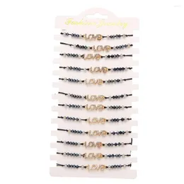 Charm Bracelets 12 Pcs/Sets 2022 Fashion Letter Love Crystal Alloy Bracelet Multilayer Cuffs Adjustable String For Women Pulseras