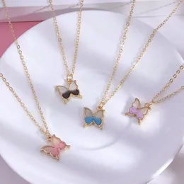 Simple Casual Fashion Women Gold Color Chain Resin Butterfly Pendant Necklace Clavicle Chain Party Jewelry