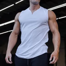 Męskie topy czołgowe menscotton oddychający sportowa kamizelka siłowni fitness T-shirty elastyczne singlety top solidny kolor v szyja bez rękawów