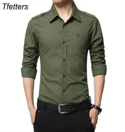 Tfetters Men039S Shirt Epaulette Fashion Fourse Full Sleeve Epaulet Shirt Style 100 Cotton Army Green Shirts met Epaulets6116196