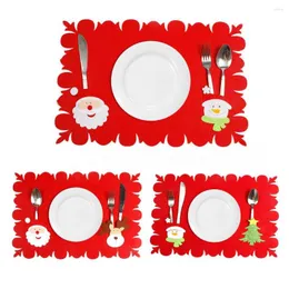 Table Mats 3Pcs Christmas Place Red Felt Mat Dinner Placemats For Xmas Party Home Dining Decoration