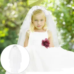 Bandanas Veil Girls Flower Wedding Communion Headpiece White Floral pannband F￶rsta heliga sl￶jor Kids spets kransflickanbridalribbon brud