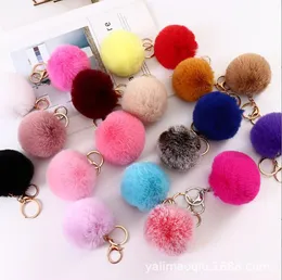 16 färger 8 cm fluffig fusk kaninpälsboll Nyckelringar Dam Flickor Bilskolaväska Nyckelring Söt Pompom Nyckelring Smycketillbehör