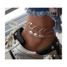 Anklets Shell Wave Foot Chain Mtilayer Sier Shells Anklet Bracelet Beach Jewelry Fomans Drop Delivery Ottp2