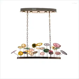 Candeliers lideraram o designer de ágata colorido redondo lustre oval de lustre de suspensão de lustre de lampen para a sala de jantar gota del dh29q