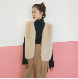 Ful feminino Faux estilo coreano Autumn Winter Mink sem mangas de seção curta Jaqueta de colete de colete para mulheres