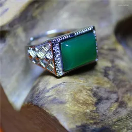 클러스터 반지 LIEMJEE 패션 성격 보석 Green Chalcedony Special Silver Plated Hollow Ring 남성을위한 여성 기능 Namour Charm Gift