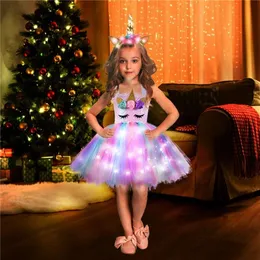 Девушки блестящие платье Unicorn Tut Светящие детские платья для девочек Hallowmas Party Princess Childrendling vestidos232x