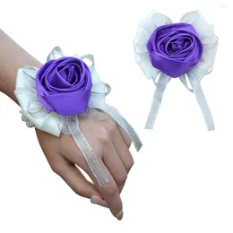 Decorative Flowers 2022 Rose Wedding Supplies Wrist Corsage Set Bridesmaids Fake Bridal Accessories Party