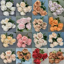 9 Heads Artificial Rose Flowers Cloro di seta finta Bouquet Rose Valentine Mother Day Birthday Gifts Fette Wedding Office Home Office Decorazione