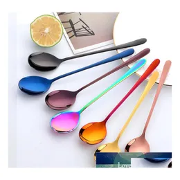 Spoons Stainless Steel Spoon 21Cm Length Round Shape Milk Coffee Dessert Ice Cream Candy Fruit Teaspoon Accessorie Drop Delivery Hom Otjnv