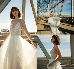 Flora Bridal 2023 A Line Wedding Dresses Beach With Chiffon Halter Backless Bridal Gowns Illusion Bodice Wedding Dress Vestidos De Novia