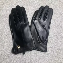 Winter Genuine Leather Gloves for Women Warm Wool Touchscreen Rabbit Fur  Black