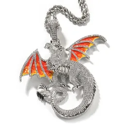 Mens Cool Hip Hop Necklace Gold Plated Full CZ Dragon Pendant Halsband med 24 -tums repkedja Trevlig g￥va