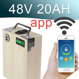 48V 20AH APP Литий -ионная электрическая батарея управление телефоном USB 2.0 Электрический велосипедный скутер Ebike Power 1000W Wood