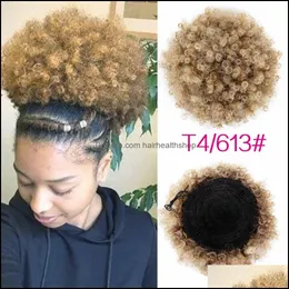 Ponytails Synthetic Curly Hair Ponytail African American Short Afro Kinky Wrap Dstring Puff Pony Tail Extensions Drop Delivery Produc Dhht5