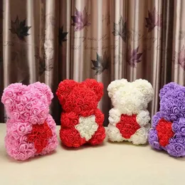 Dried Flowers Cute Teddy Rose Bear Artificial PE Flower Girlfriend Wife Mother's Day Valentines Gift Child Birthday Toy Present Y2212