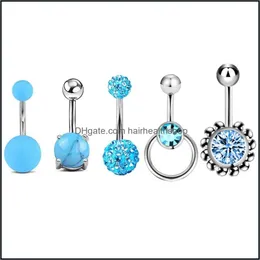 Body Arts Set of 5st Navel Rings CZ Akryl Belly Button Piercing Stud Fashionable Jewel Gifts for Men and Women Drop Delivery Heal DHS89