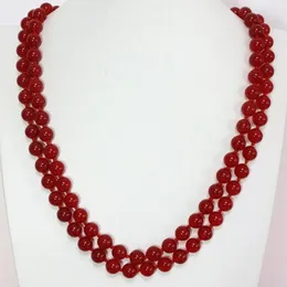 Catene Moda Giade rosse Rotonde Belle perle Collana 8 10 12mm Pietra naturale Calcedonio Charms Gioielli a catena lunga 36 pollici B1446