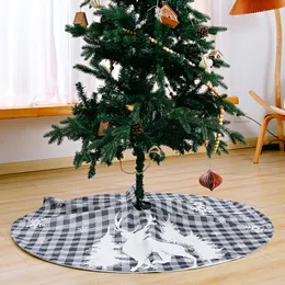 Christmas Decorations 2022 120cm Red And Black Check Elk Printed Cartoon Pattern Tree Skirt Bottom Atmosphere Supplies