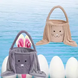 Easter Rabbit Basket Festive Fuzzy Long Ears Bunny Bucket Comfort Peluche Easter Eggs Storage Bag Kids Candy Toy Tote Bags bb1214
