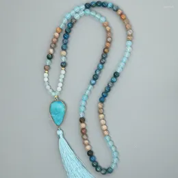 펜던트 목걸이 Edothalia 108 Mala Beads Necklace Women Blue Druzy Stone Charm 여성 선물