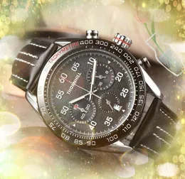 すべてのダイヤルは人気のメンズ時計3つの目で完全な機能的時計革ベルト石英防水カレンダーすべての犯罪格好良い腕時計ギフト