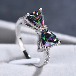 Sevimli zirkon bowknot yüzüğü kadınlar bowknot kristal parmak yüzükleri için sevgiler için hediye