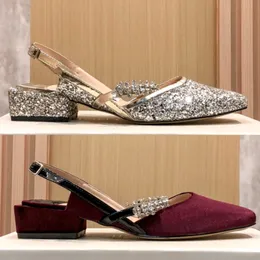 Med l￥da kvinnor kl￤nning skor london jill 30 crystal rand slingback pumpar plaitnum glitter sammet svart patent leaher kvinnor designer h￶ga klackar 34-40 euro